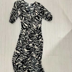 H&M print dress with slit and puff sleeve